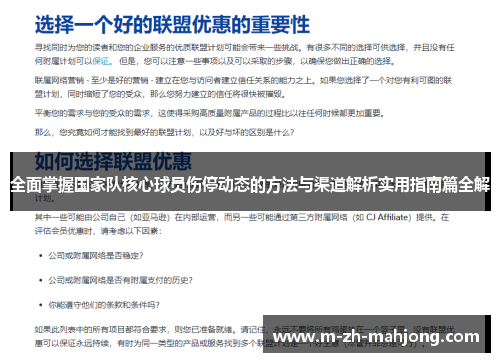 全面掌握国家队核心球员伤停动态的方法与渠道解析实用指南篇全解